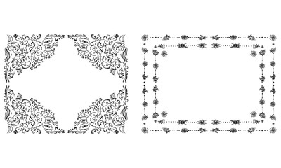 Tropical hand drawn floral frames. Outline set. Jungle foliage illustration. Floral set. Hand drawing. Vector isolated collection. Natural spring wedding card. Summer tropical leaf. Botanical frames