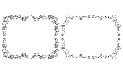 Tropical hand drawn floral frames. Outline set. Jungle foliage illustration. Floral set. Hand drawing. Vector isolated collection. Natural spring wedding card. Summer tropical leaf. Botanical frames