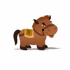 The Cute Horse Cartoon Funny Character in White Background – Flat Design 