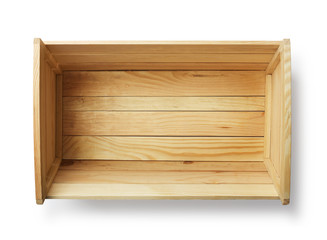 Top view of wooden box isolated on white background