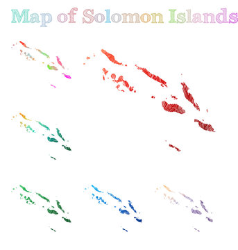 Hand-drawn map of Solomon Islands. Colorful country shape. Sketchy Solomon Islands maps collection. Vector illustration.