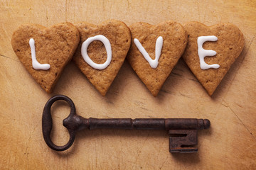 Key with the heart valentines day background
