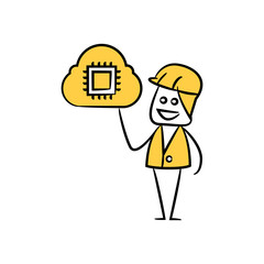 engineer and cloud with chip yellow stick figure theme