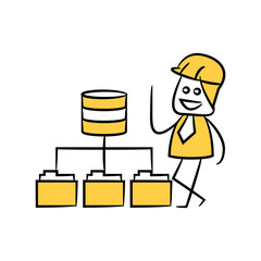 engineer and database and folders yellow stick figure theme