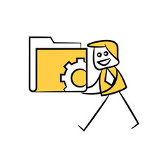 businessman holding folder yellow stick figure design