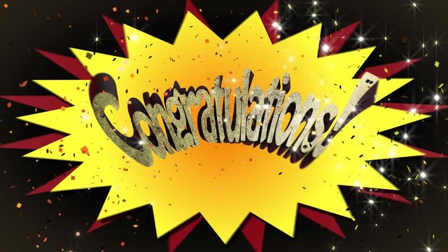 Whacky Animated 3D Cartoon style motion graphic banner of the word Congratulations