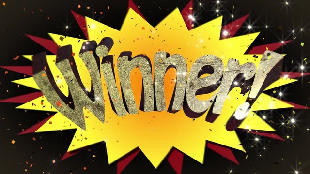 Whacky Animated 3D Cartoon style motion graphic banner of the word Winner