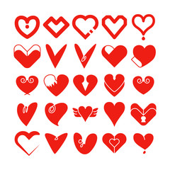 red heart icons vector set