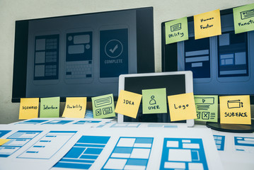 Developing wireframe UX/UI mobile application design.