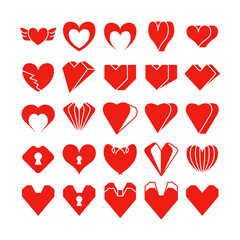 red heart icons vector set