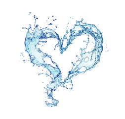 Valentine heart made of blue water splash isolated on white background