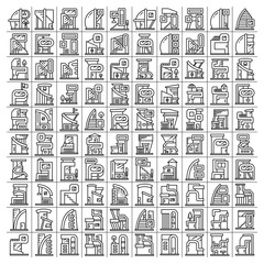 modern building and house, modern architecture design line icons