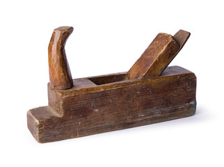 Old wooden jointer, isolated on white background