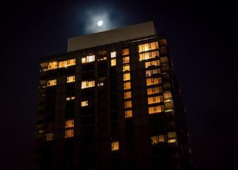 apartment building at night in Seattle