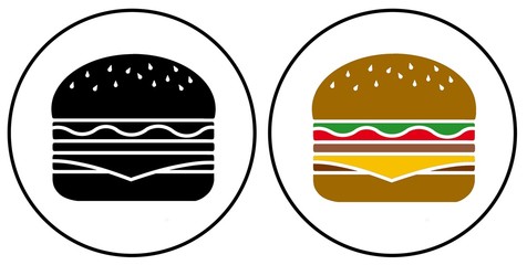 A set of a hamburger sign, one is black and white and one is colorful. Simply flat design isolated on white background. A symbolic icon graphic for web, logo, app, banner and etc.