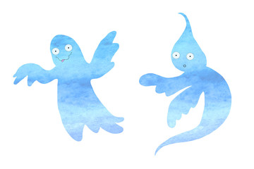 Cute watercolor ghost. Halloween symbol. Hand drawn. Hand painted Halloween illustration isolated on white background. Magic characters for design, print or background