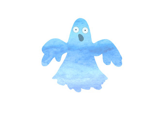 Cute watercolor ghost. Halloween symbol. Hand drawn. Hand painted Halloween illustration isolated on white background. Magic characters for design, print or background