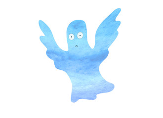 Cute watercolor ghost. Halloween symbol. Hand drawn. Hand painted Halloween illustration isolated on white background. Magic characters for design, print or background