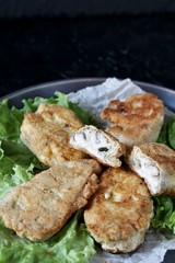 brains of a cow, a sheep or calf in fried in batter. dishes with offal. dish for Halloween. Keto diet dish. weird food