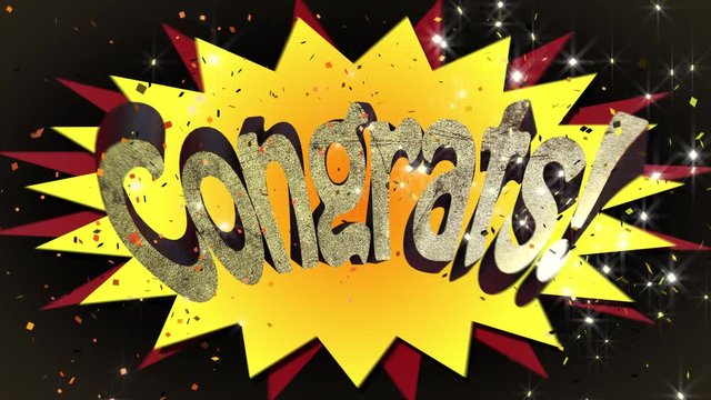 Whacky Animated 3D Cartoon style motion graphic banner of the word Congrats