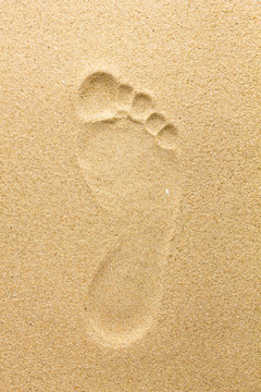 Closeup of sand pattern with footprint of a beach. Summer background.