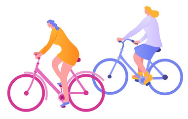Vector illustration of couple riding bicycle. Active and healthy lifestyle. illustration in cartoon style. people outdoor in the park on weekend