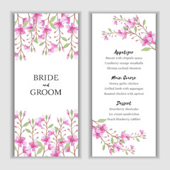 Menu card template with watercolor pink flower decoration