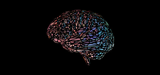 Naklejka premium Colorful pink and blue brain glowing in dark BG