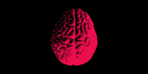 Engraving human brain illustration on dark BG