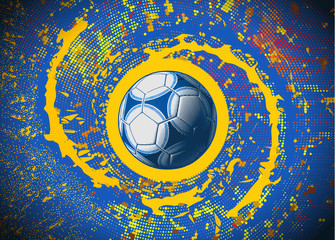 Engraving soccer ball spinning on colorful digital graphic BG