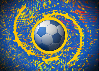 Engraving soccer ball spinning on colorful digital graphic BG © jolygon