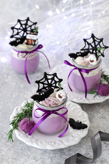 Purple sweet potato pudding with whipped cream