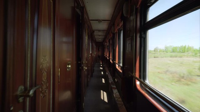 Walkway and Compartments in Antique Train Coach  - Irkutsk, Russia