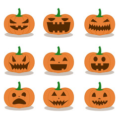 Vector set of pumpkin with scary face. Isolated on white background. Symbol of Halloween holiday. pumpkin cartoon.