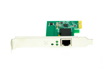 Image of lan network card for computer isolated on white background. Computer hardware.