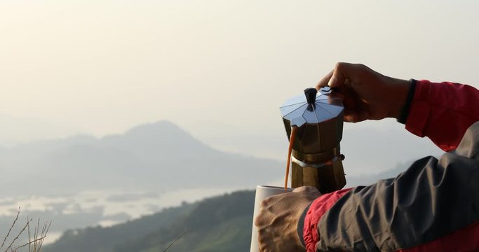 moka pot coffee maker,Moka pot with beautiful hilltop,Coffee and nature