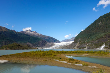 Naklejka na ściany i meble A view of Mendenhall Glacier in the Tongass National Forrest in Juneau, Alaska.