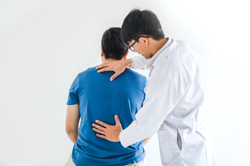 Physical Doctor consulting with patient about Back problems Physical therapy concept