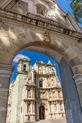 Fototapeta na wymiar Stone Arch Basilica Our Lady Solitude Facade Church Oaxaca Mexico