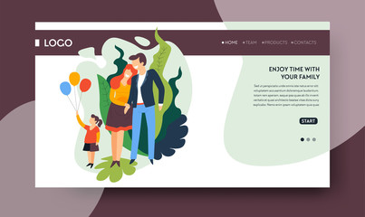 Family time landing web page template, healthcare and lifestyle