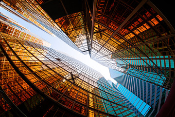 Modern glass skyscrapers perspective in the city