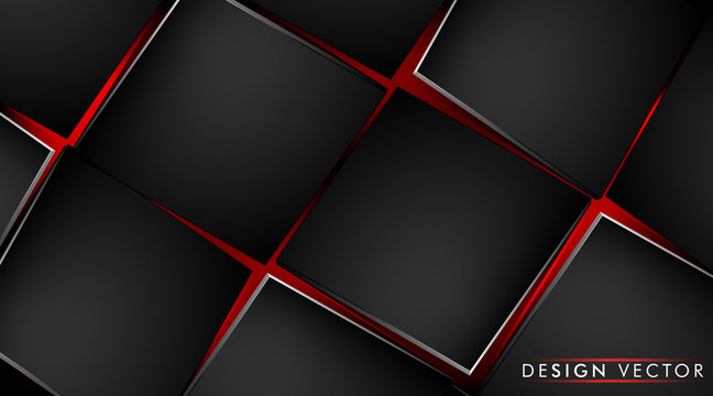 Abstract background with black cube and red light. 3D vector illustration