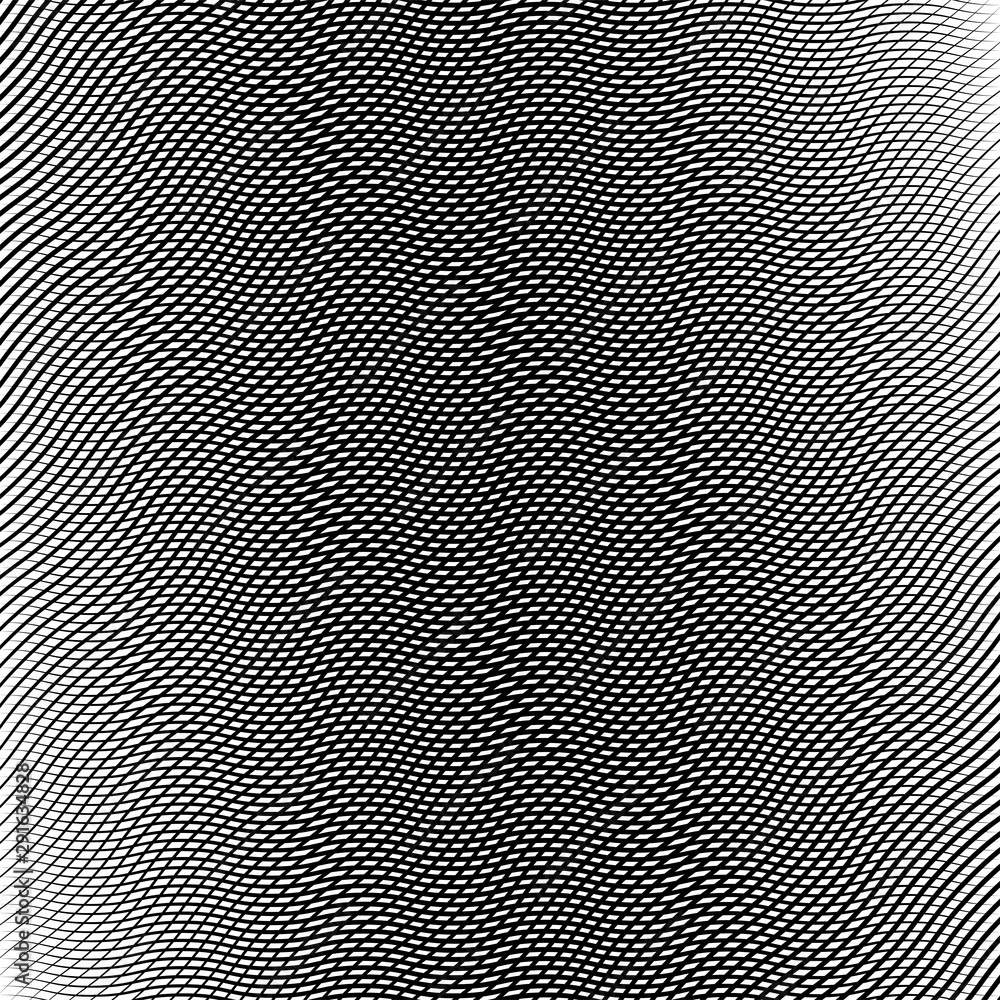 Poster Wavy, waving, zigzag lines crosshatch grid, mesh pattern. Abstract curvy criss-cross lines texture. Tangle wrinkle stripes. Diagonal, oblique strips with rumple, frizzle, crimp distort