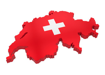Map of Switzerland with Flag Isolated