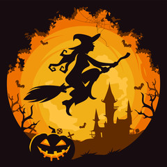  Halloween witch theme logo vector