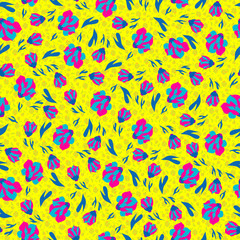 small spring flowers on a yellow background seamless pattern