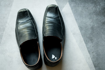 Close up old leather pair of shoes