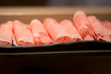 Slices of pork for cooking in hot pot