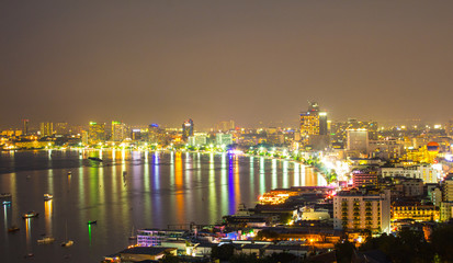 Seaside city at night