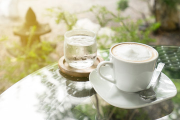 Hot coffee for break time at cafe